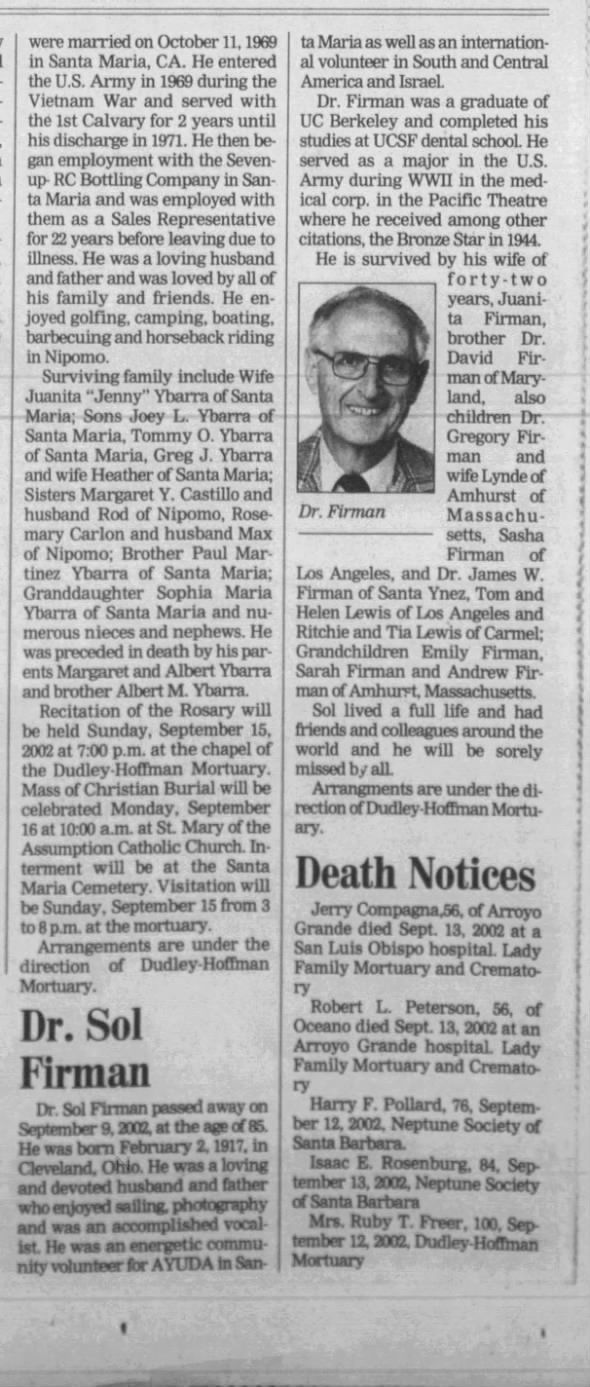 Santa Maria Times, 14 Sep 2002 Pg 6A, Image 6 - Sol Firman obituary